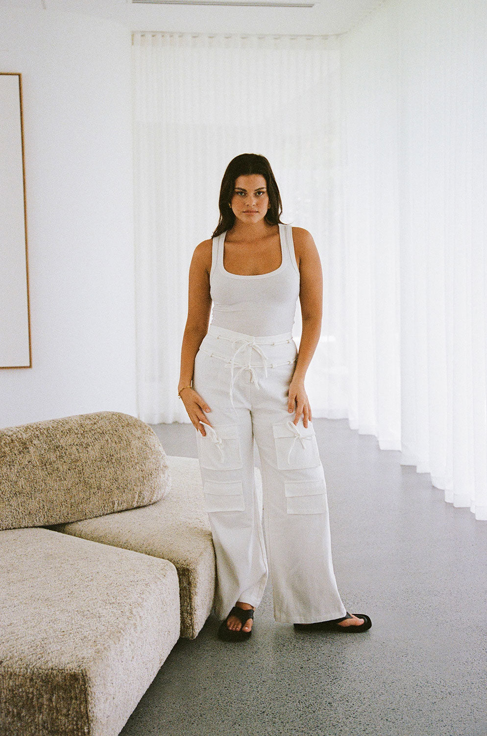 White High Waist Cargo Pocket Tie Jaicee Pants – SABO