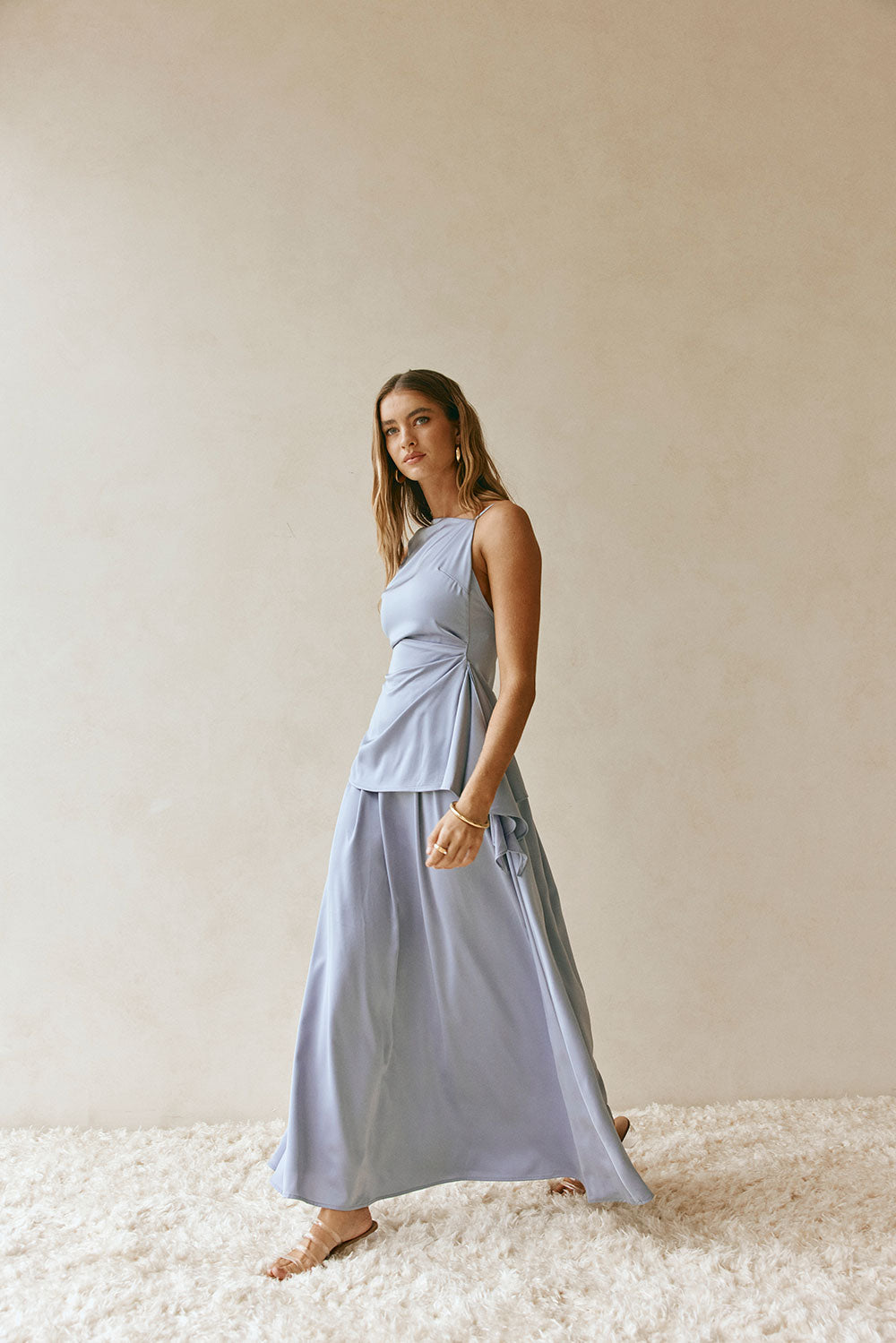 Blue High Waist Pleated Maxi Hailey Skirt – SABO