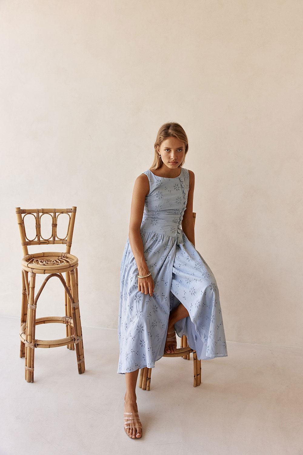 maxi broderie dress Blue Broderie Button Maxi Odessa Dress XXS