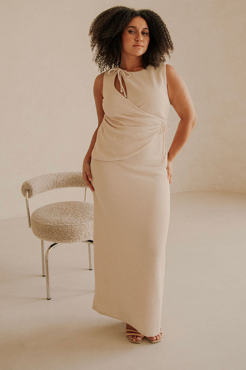 Beige Wrap Fitted Maxi Eliana Dress XXXL Beige Wrap Fitted Maxi Eliana Dress XXXL