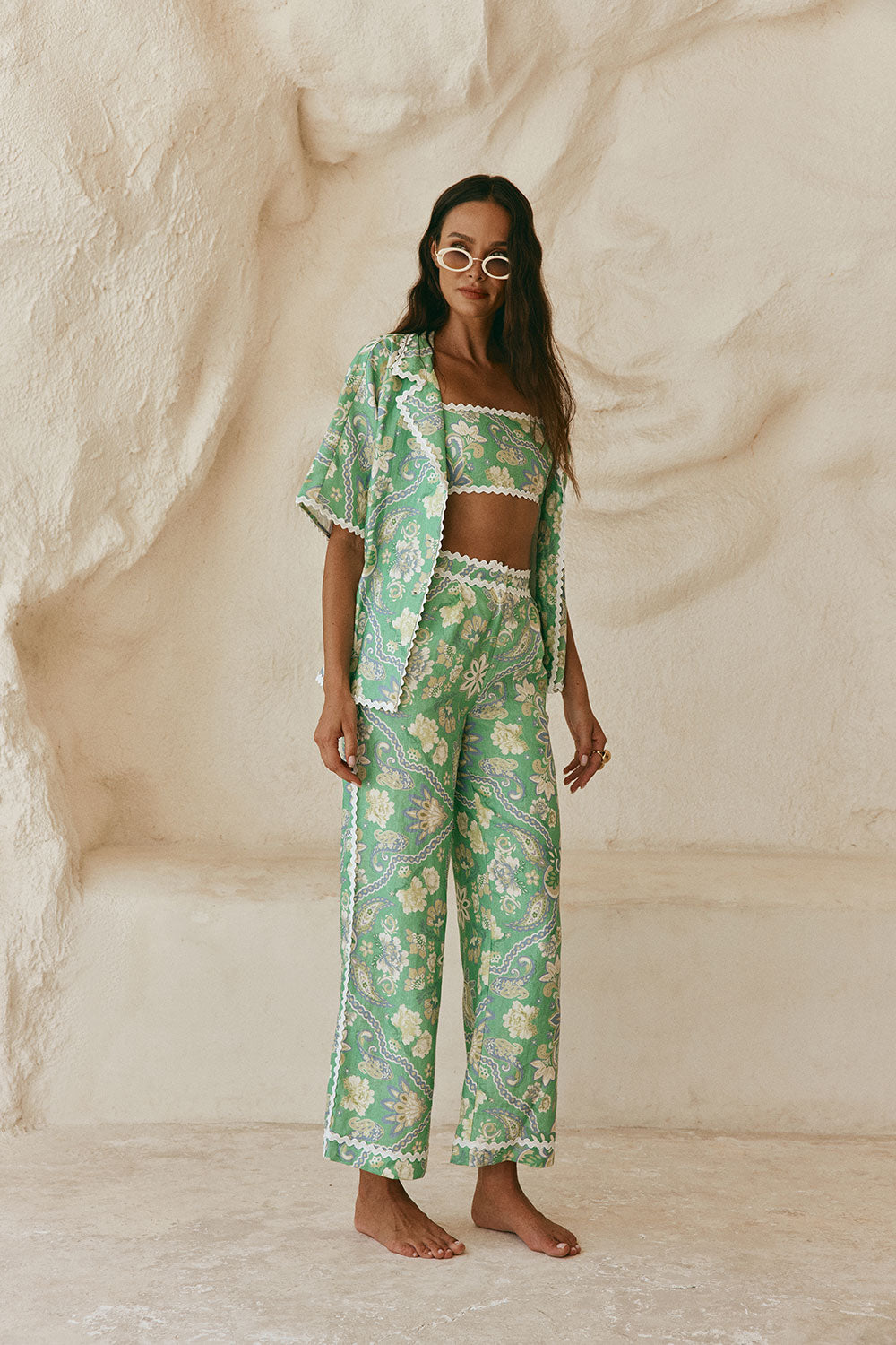 Green Floral Heritage print Kelia Trouser Pants – SABO