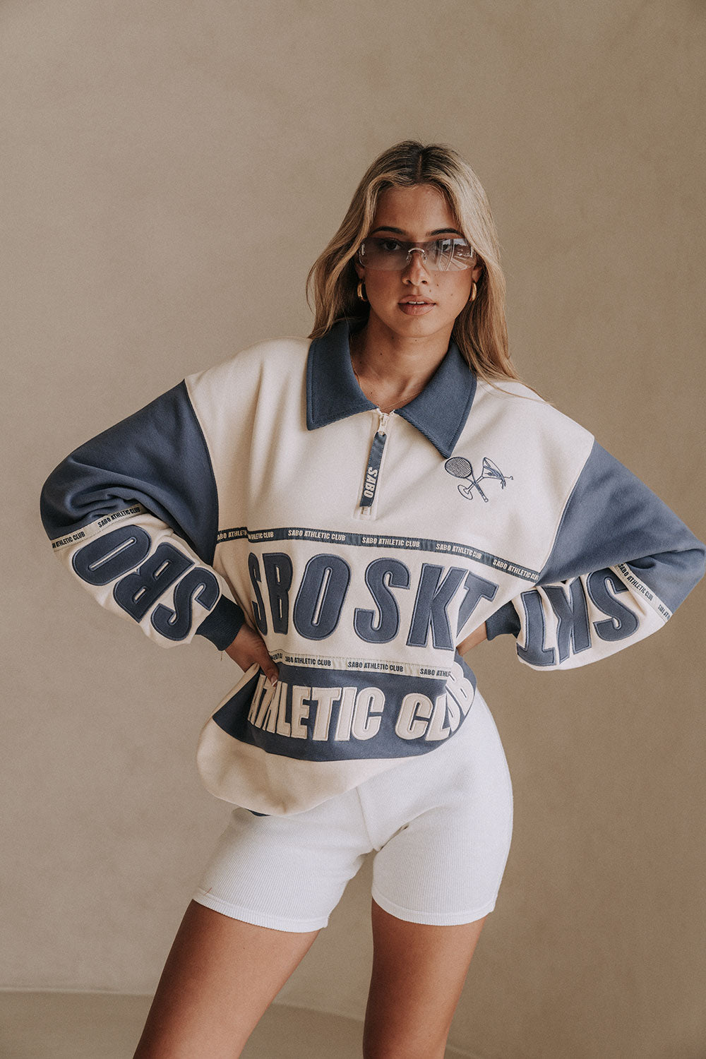 Navy and Cream Fleece Oversized Vintage Milan Sweater – SABO