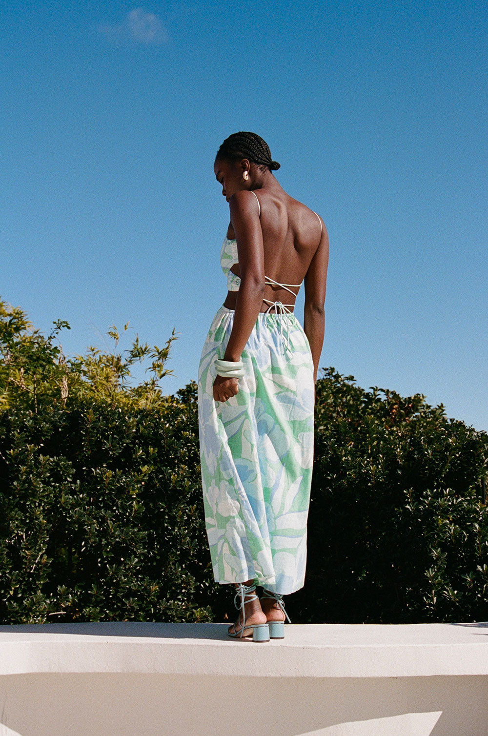 Iris Cutout Midi Dress - Spring Petals Blue Green White – SABO