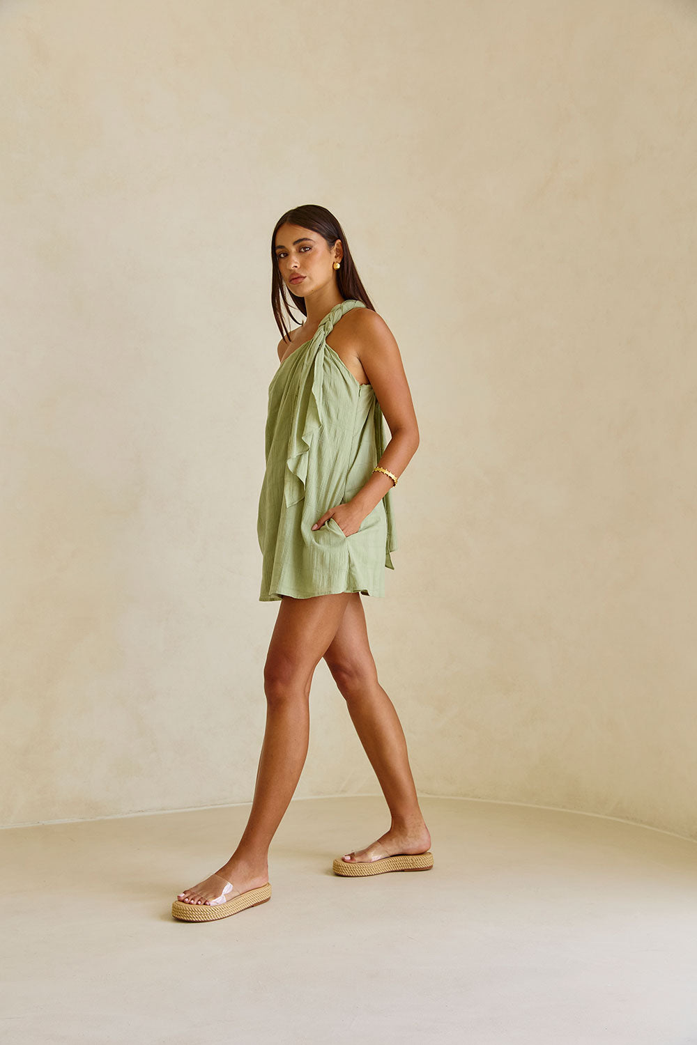 green one shoulder mini dress Family Ties Ruched One Shoulder Mini Dress | Green | Womens