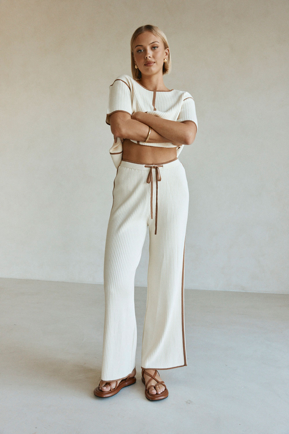Off White Ribbed Drawstring Cinna Pants – SABO