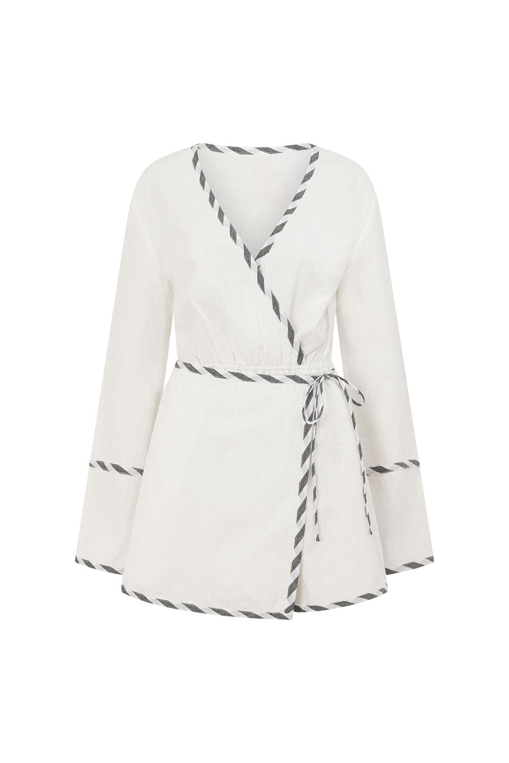 long sleeve wrap dress short Long-Sleeve Plunge Wrap Mini Dress