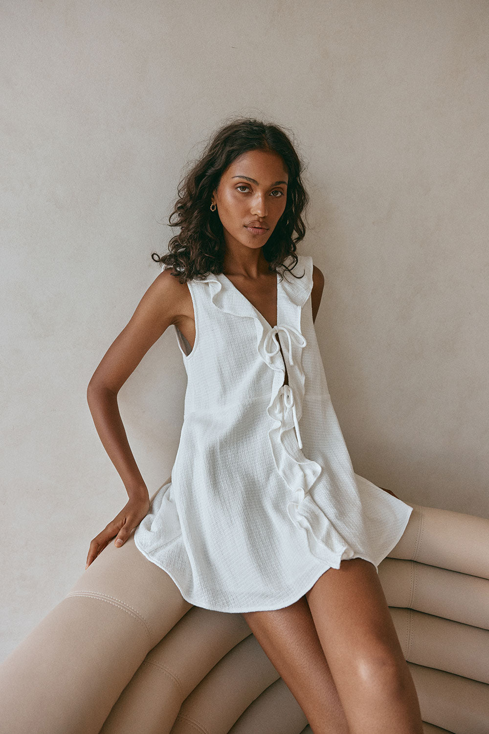 White Cotton Voile Ruffle Mini Petite Paloma Dress S White Cotton Voile Ruffle Mini Petite Paloma Dress S