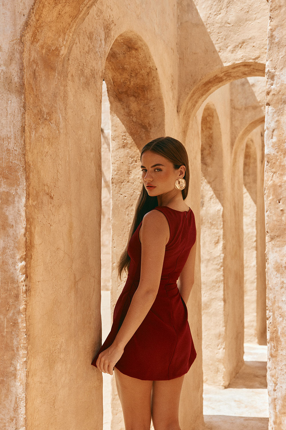 burgundy and orange dress Burnt orange midi dress"