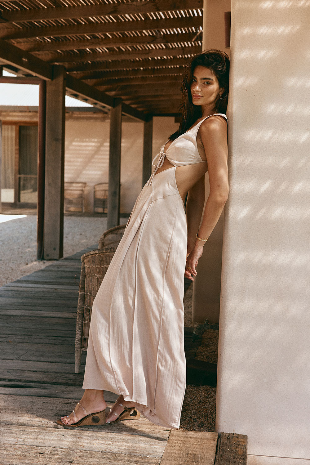 lliska Backless Cutout Maxi Dress - Stone XXS