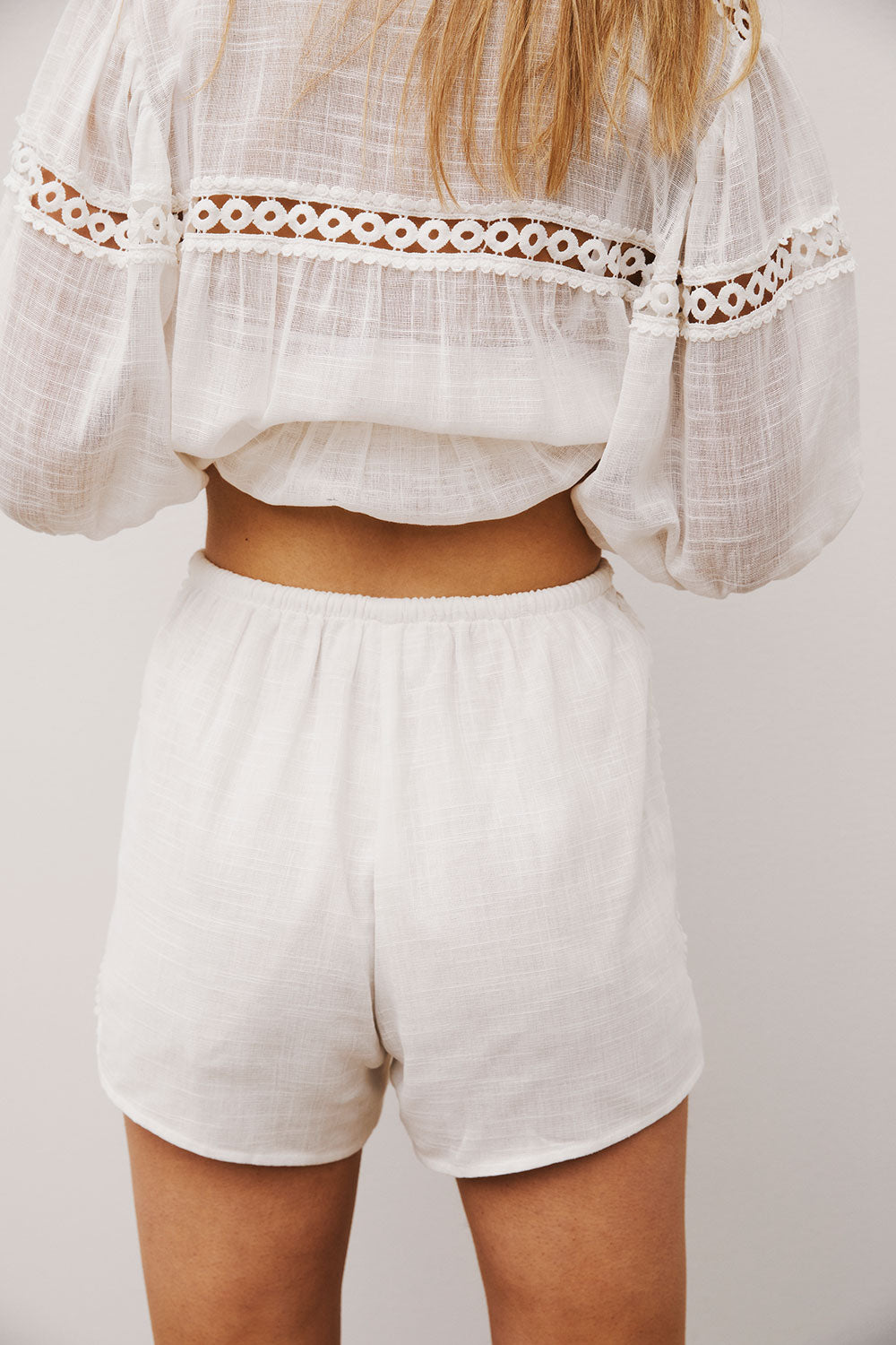 White Lace Elastic Drawstring Lacey Shorts – SABO