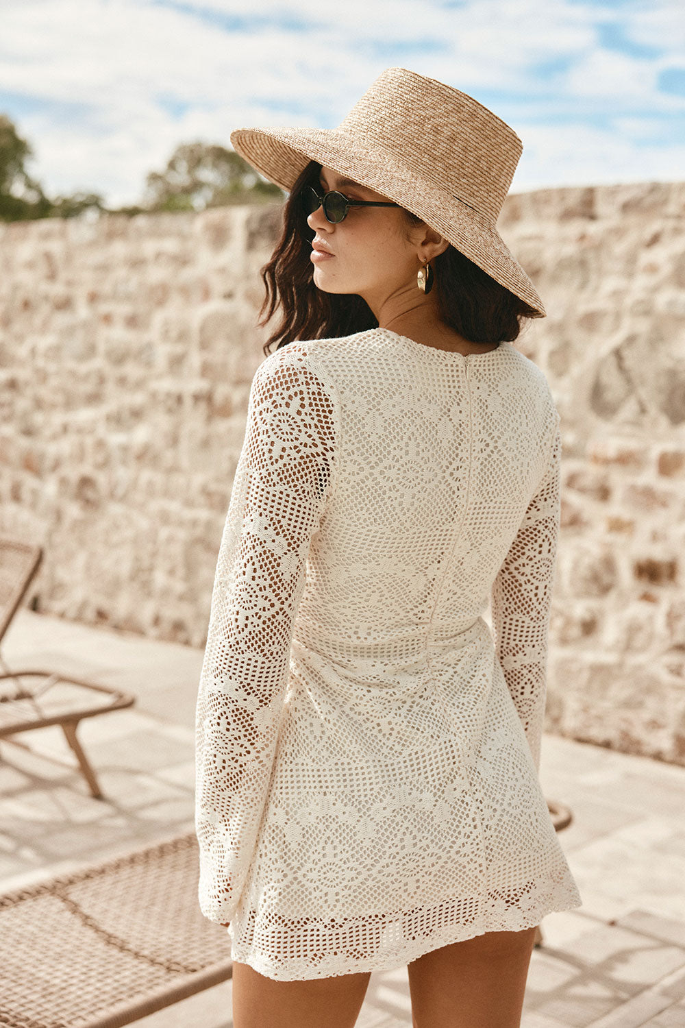 White Lace Long Sleeve V Neck Mini Wren Dress L | by Sabo White Lace Long Sleeve V Neck Mini Wren Dress L | by Sabo