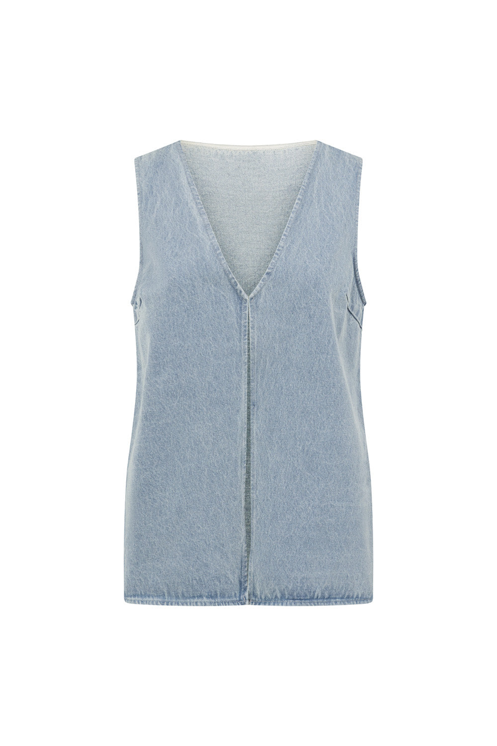 Blue Denim Open V Neck Loralei Top – SABO