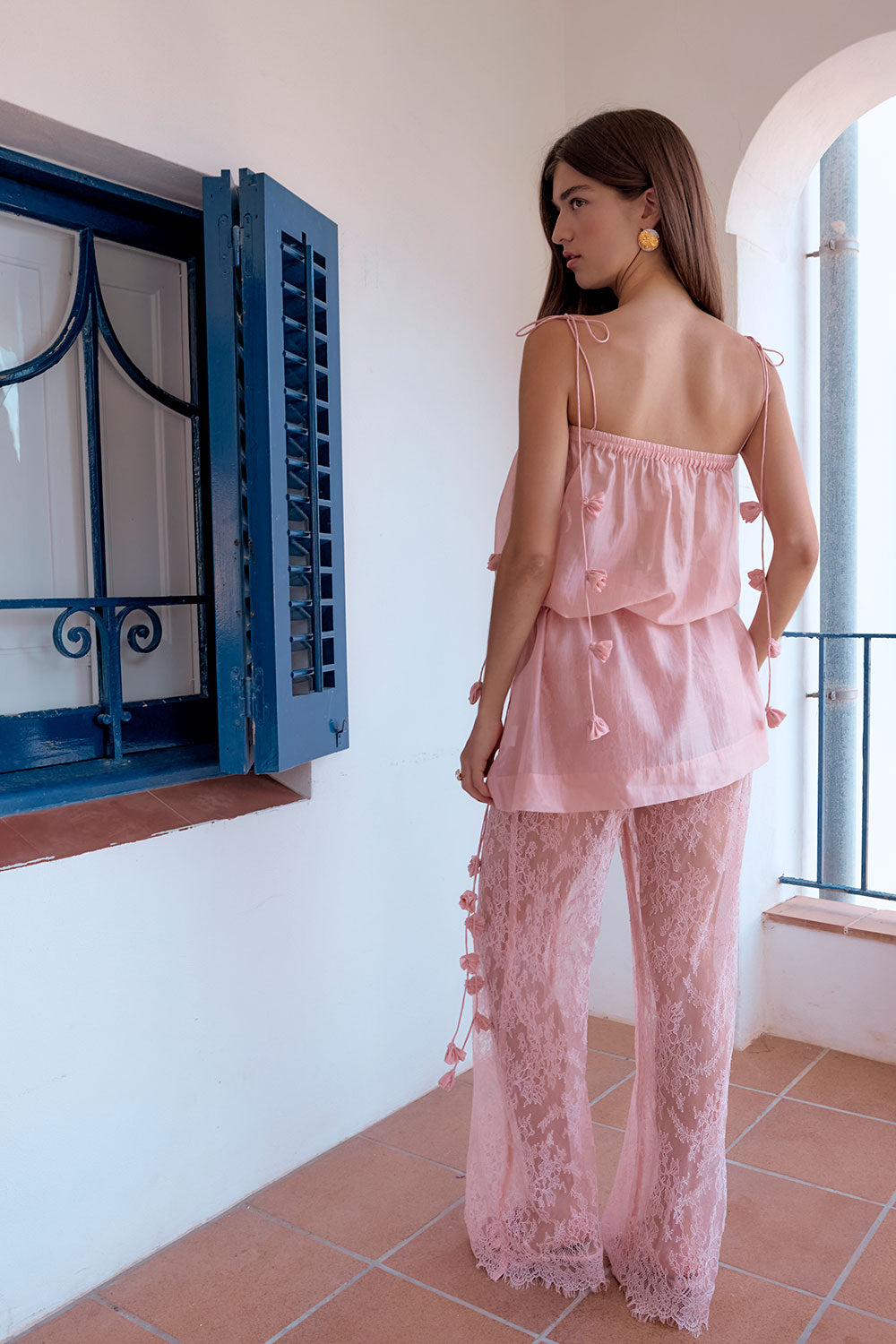 Blush Print Lace Sheer High Waist Gemini Pants – SABO