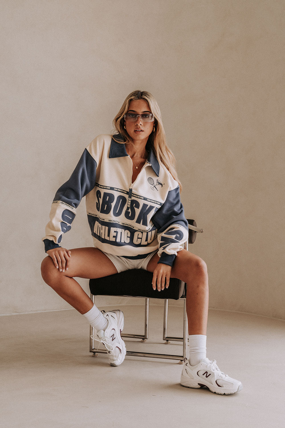 Navy and Cream Fleece Oversized Vintage Milan Sweater – SABO