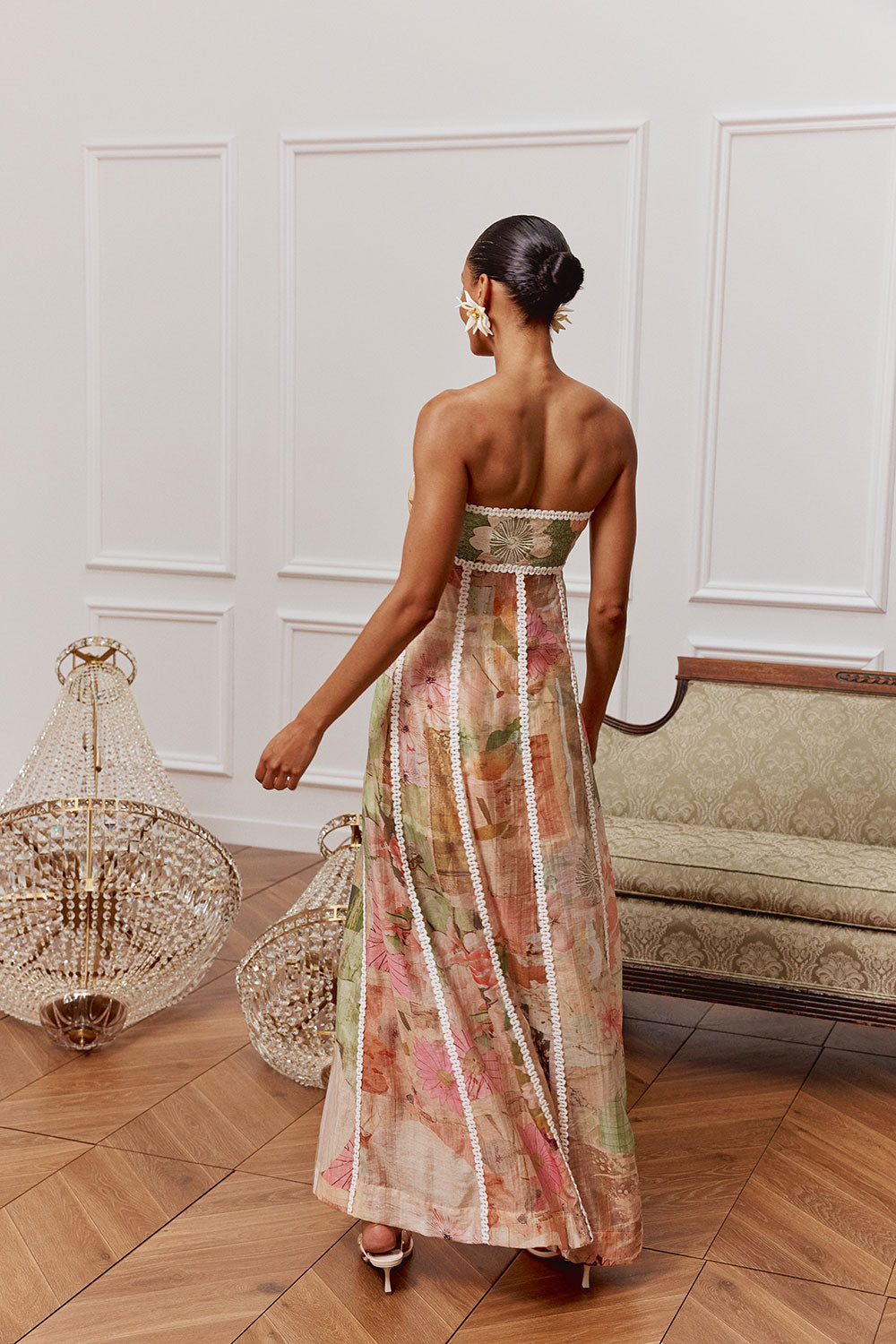 Green Strato Print Strapless Split Maxi Alessandra Top – SABO