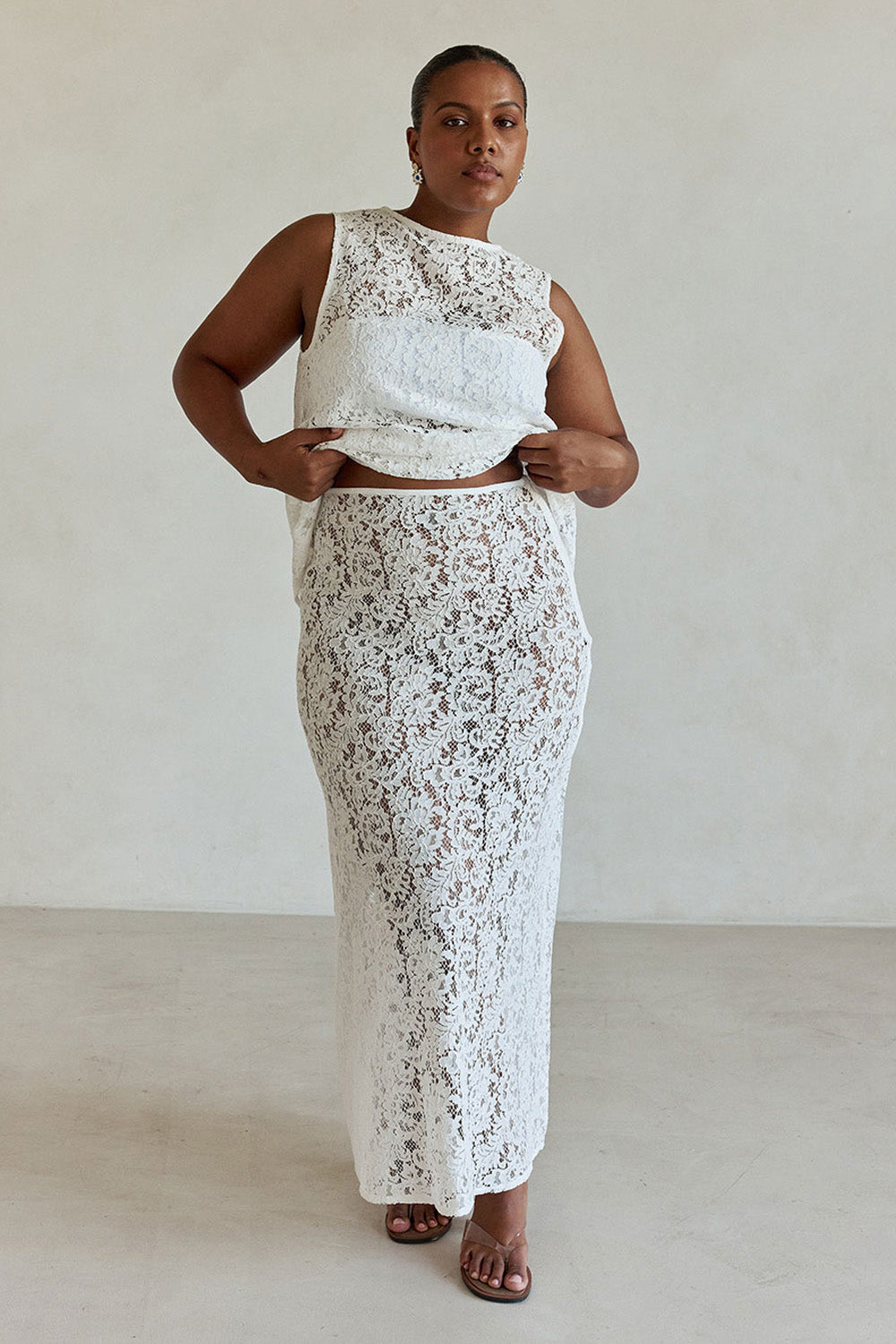 White Lace Flouncy Maxi Gabbi Skirt – SABO