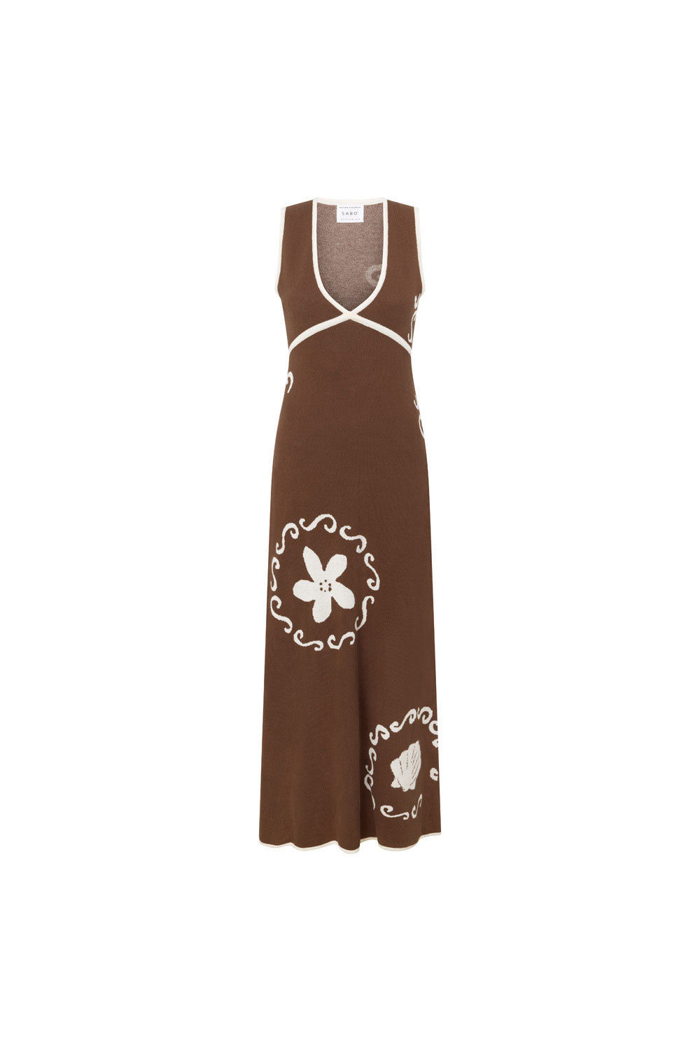 Emelia V Neckline Maxi Knit Dress - Brown, White – SABO