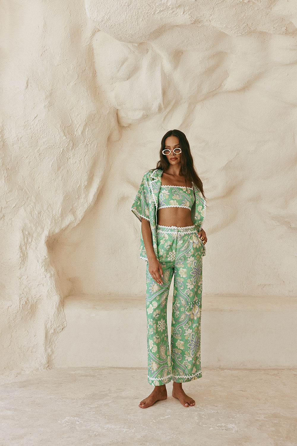 Green Floral Heritage print Kelia Trouser Pants – SABO