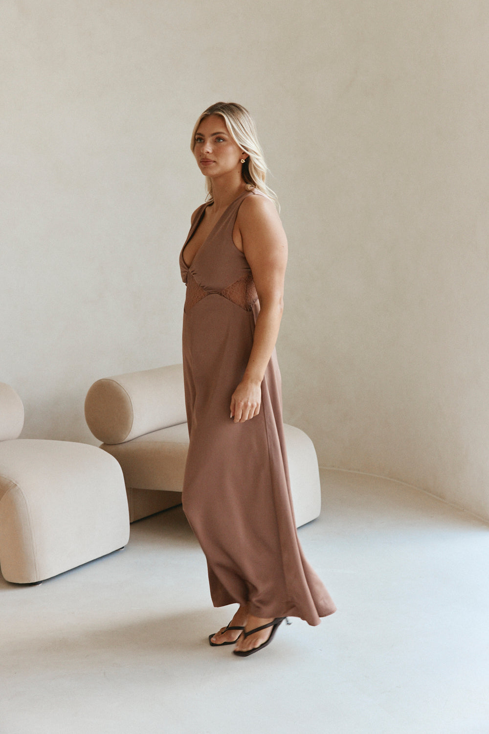 Brown V Neck Cut Out Lace Maxi Dynasty Dress XL | by SABO Brown V Neck Cut Out Lace Maxi Dynasty Dress XL | by SABO