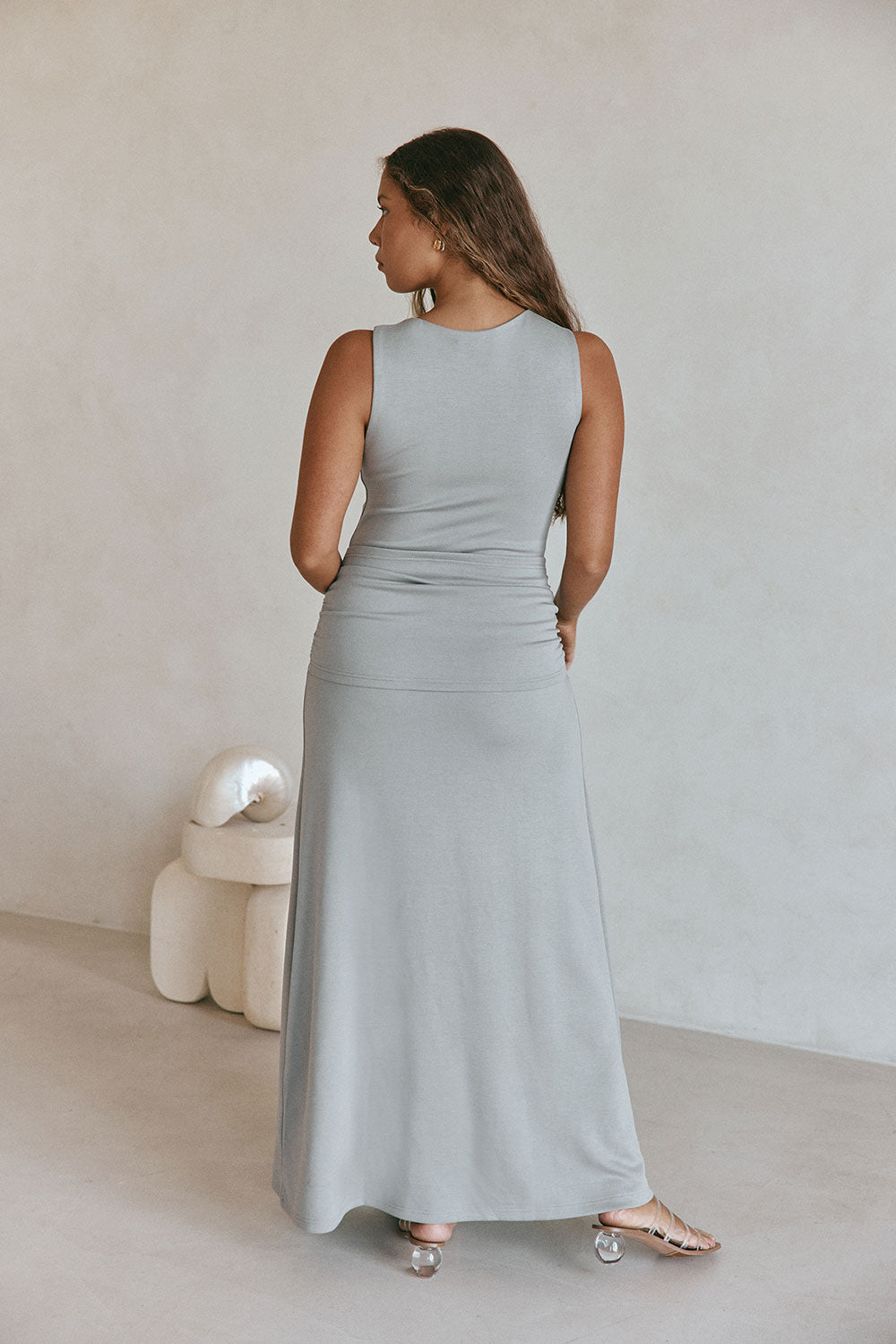 Grey Cotton Jersey Waist Tie Maxi Soleia Dress – SABO