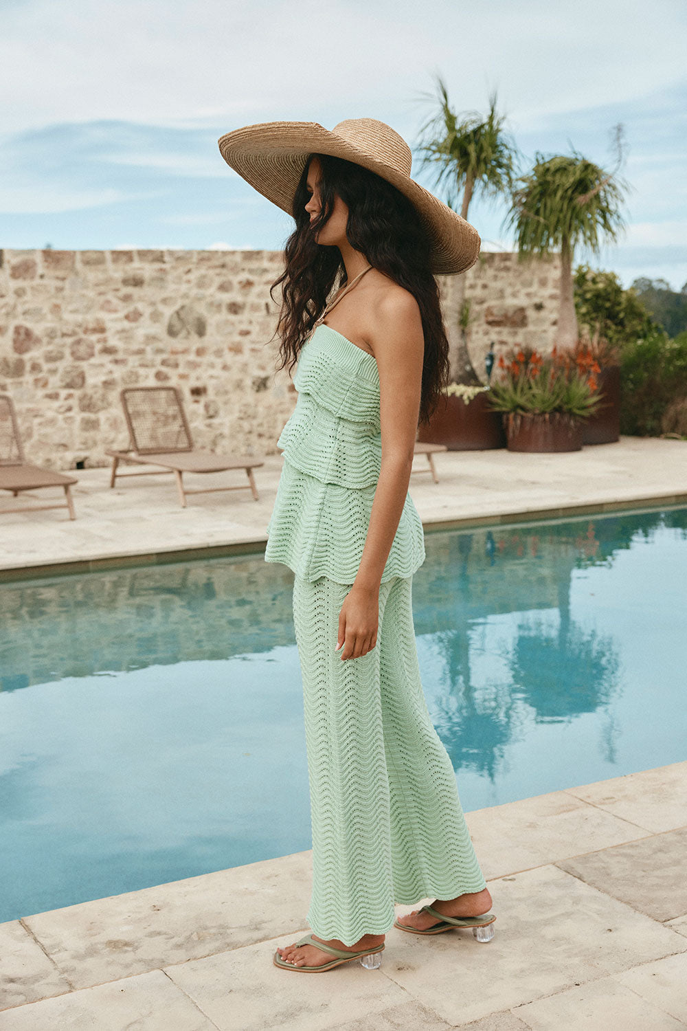 Mint Green Crochet Knit Strapless Panel Kama Top – SABO