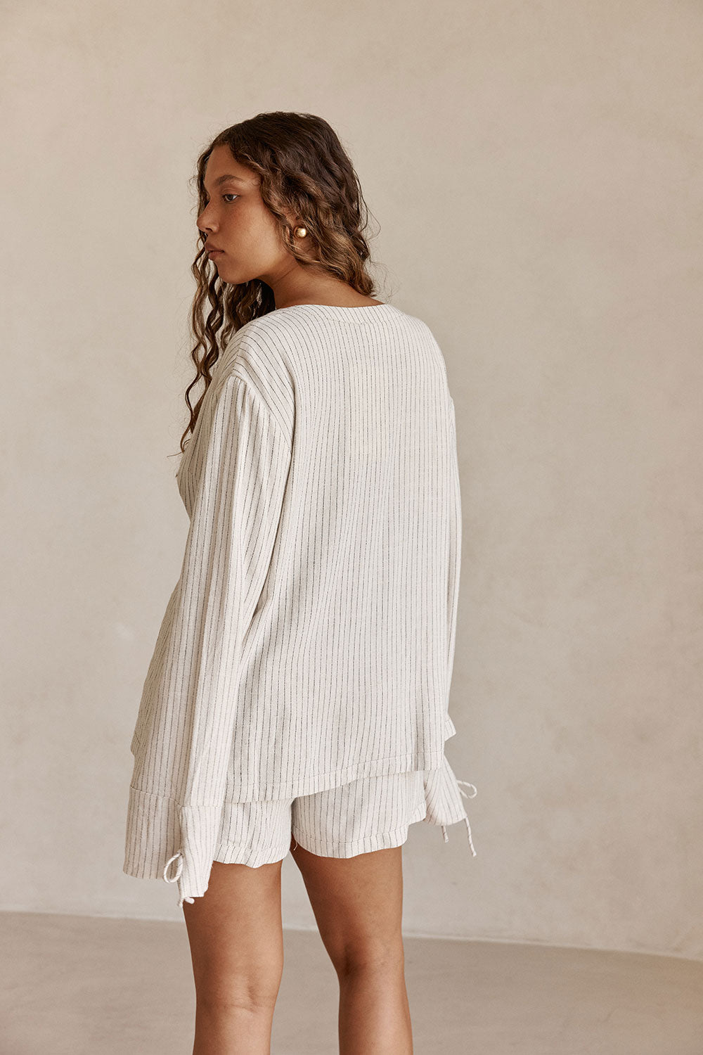 Beige and Black Pinstripe Lyla Wrap Top – SABO
