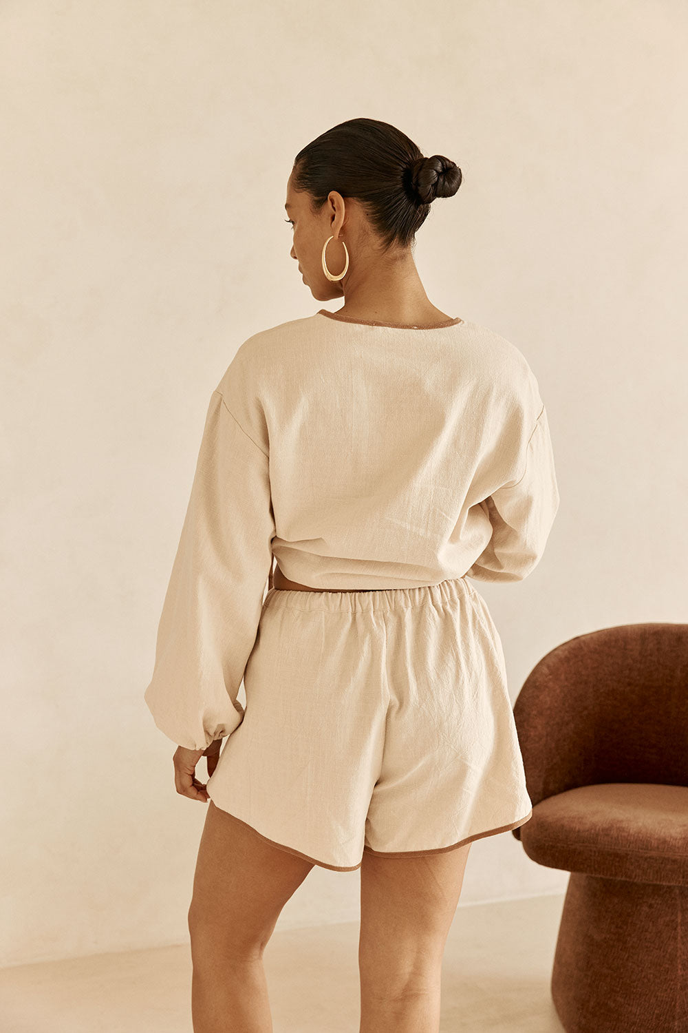 Beige High Waist Elastic Drawstring Paloma Shorts – SABO