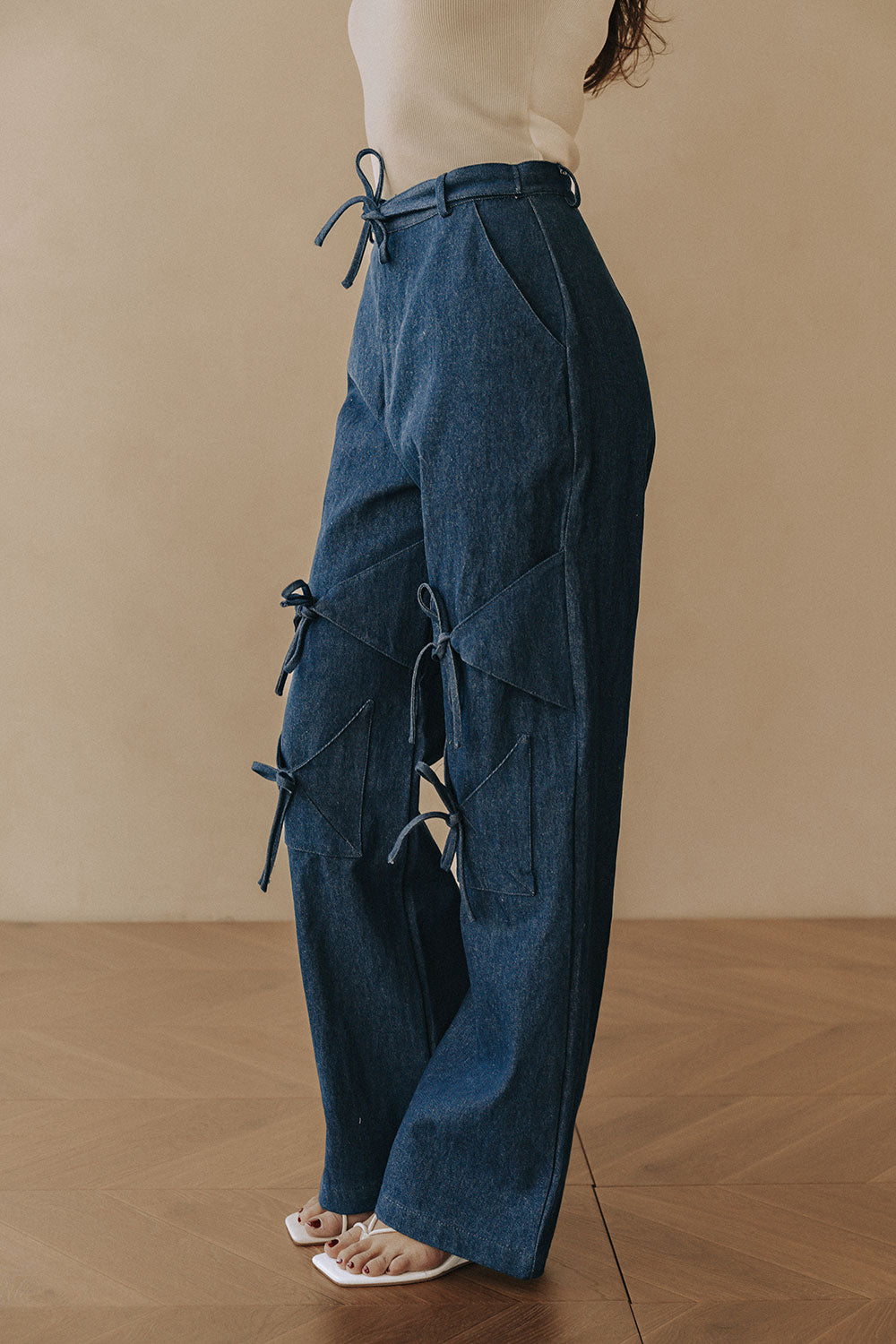 Dark Blue Denim Bow Detail Poet Jean Pants – SABO