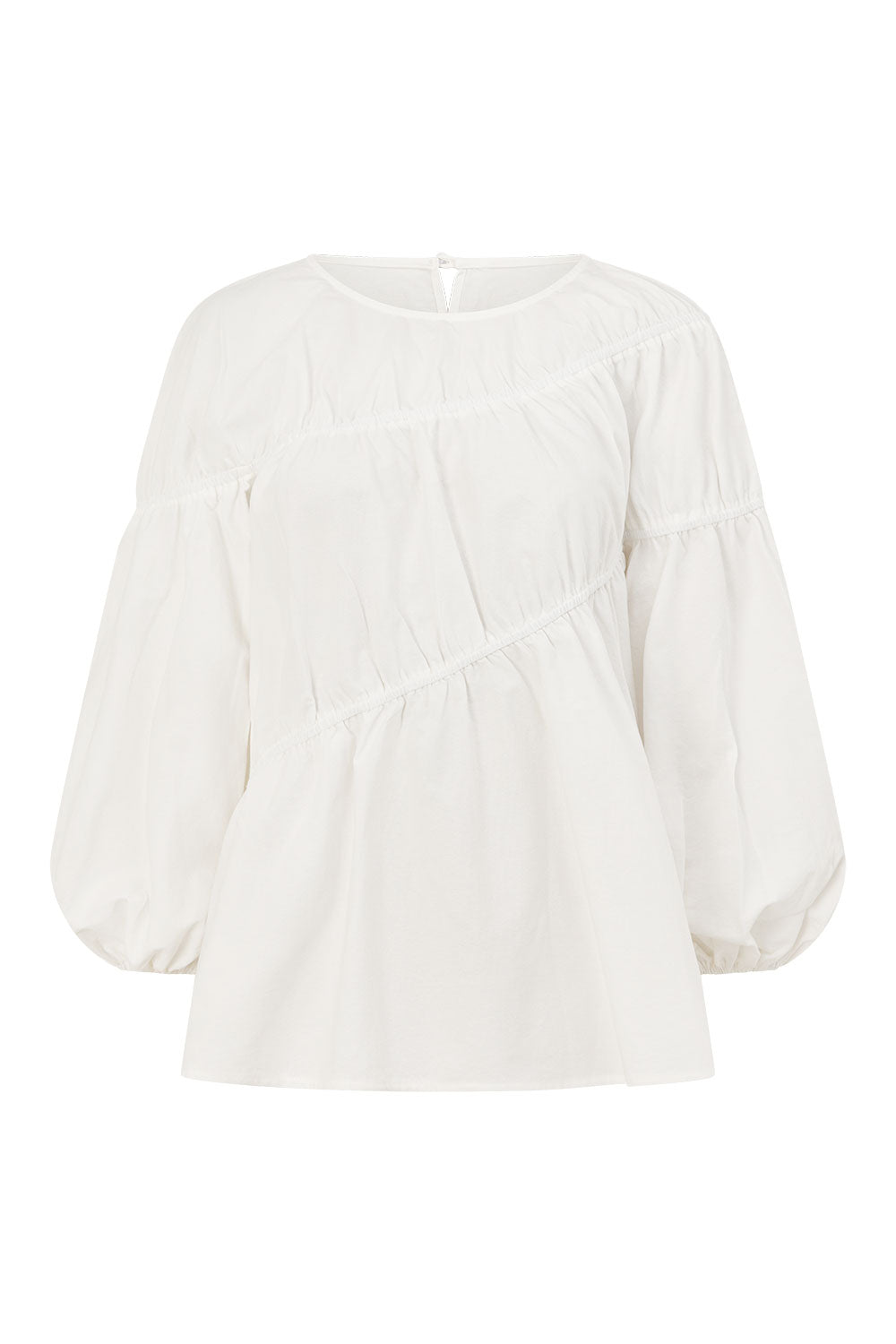 White Structured Ruched Puff Sleeve Akel Top – SABO