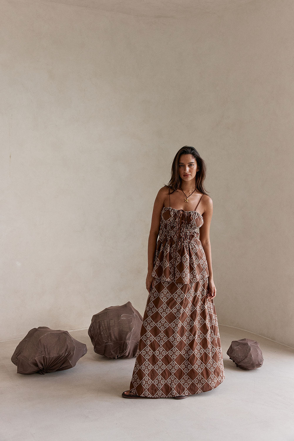 Brown Floral Broderie Tie Sahar Top – SABO