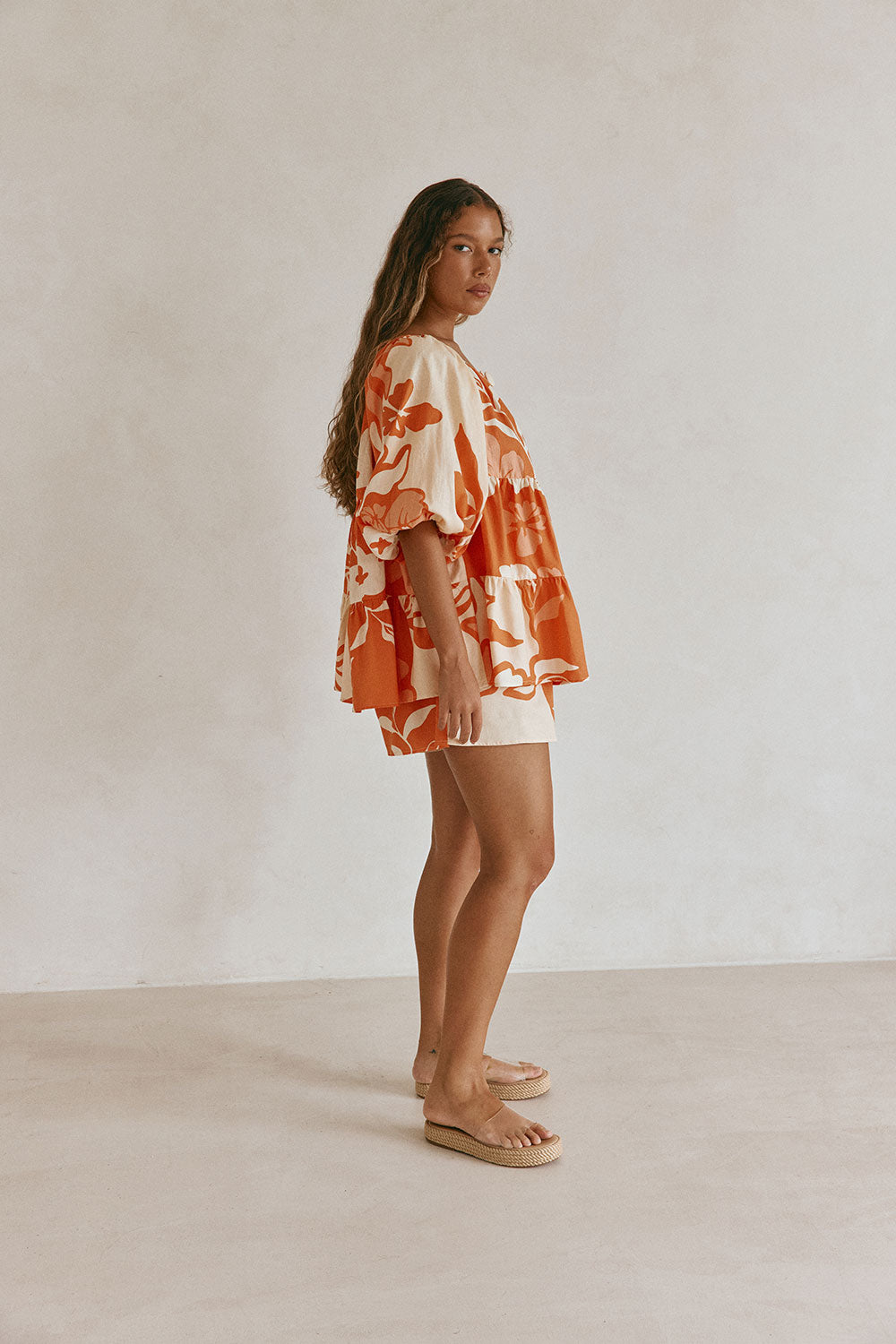 Orange Sunset Botanica Floral Print Button Up Toria Top – SABO