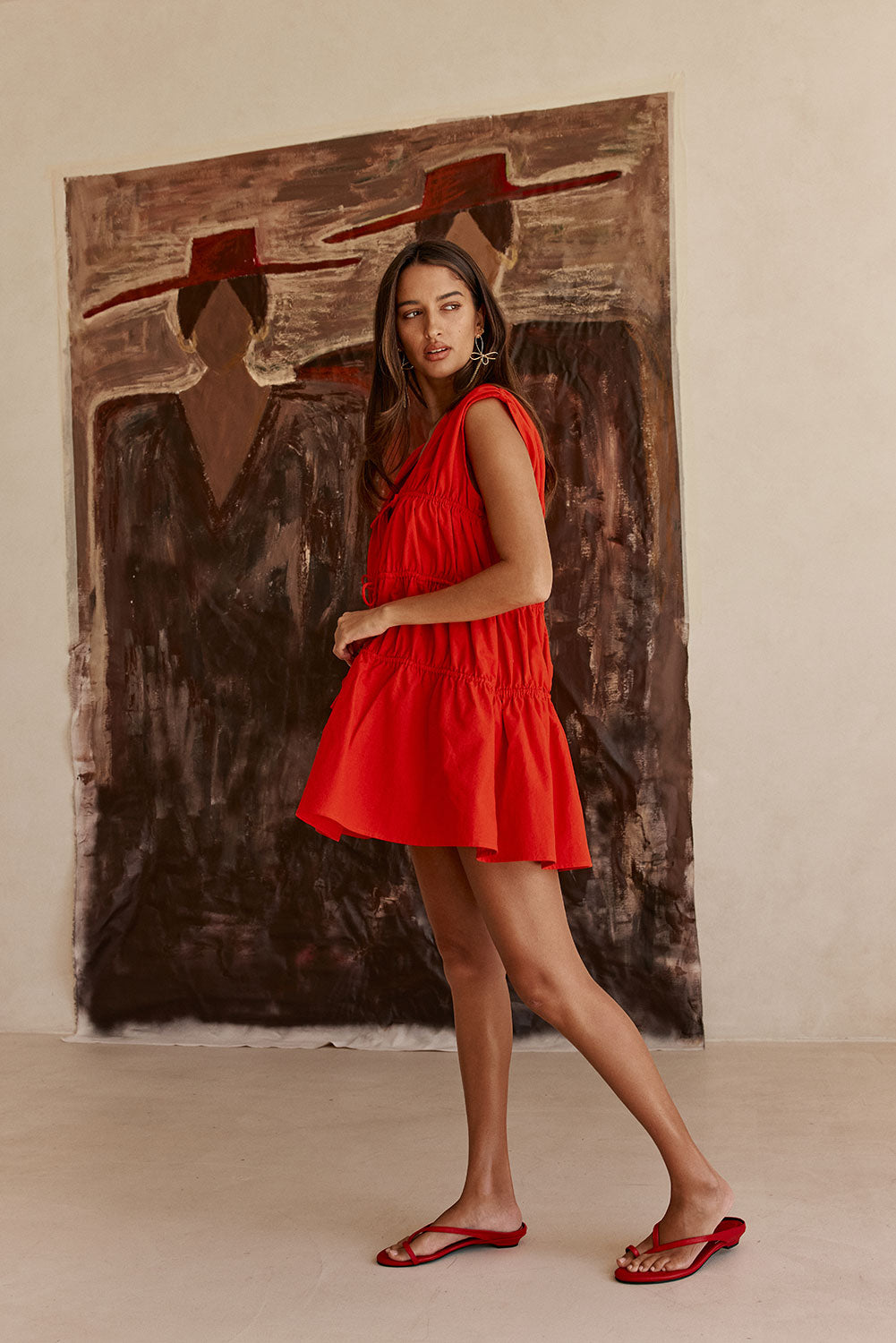 Red Tie Ruched Mini Joslin Dress – SABO