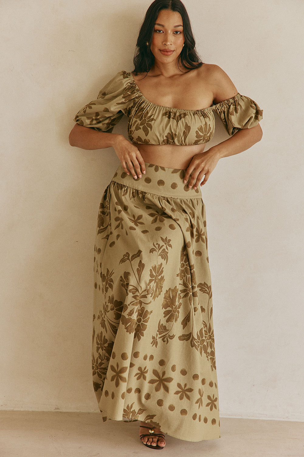 Ancienne Green Print Linen Maxi Yumi Skirt – SABO