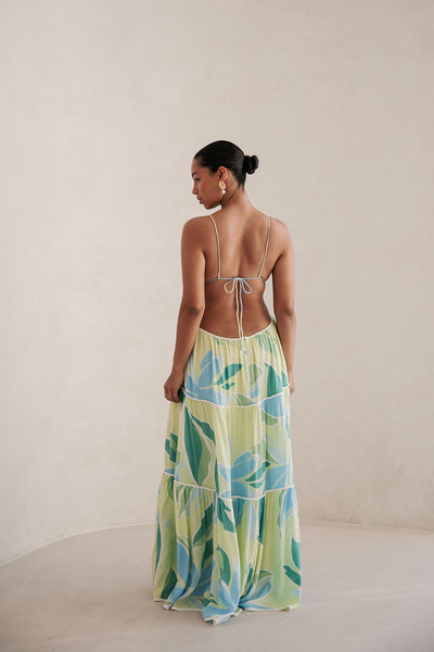 Backless Cutout Maxi Lotte Dress - Blue Green White SABO Backless Cutout Maxi Lotte Dress - Blue Green White SABO