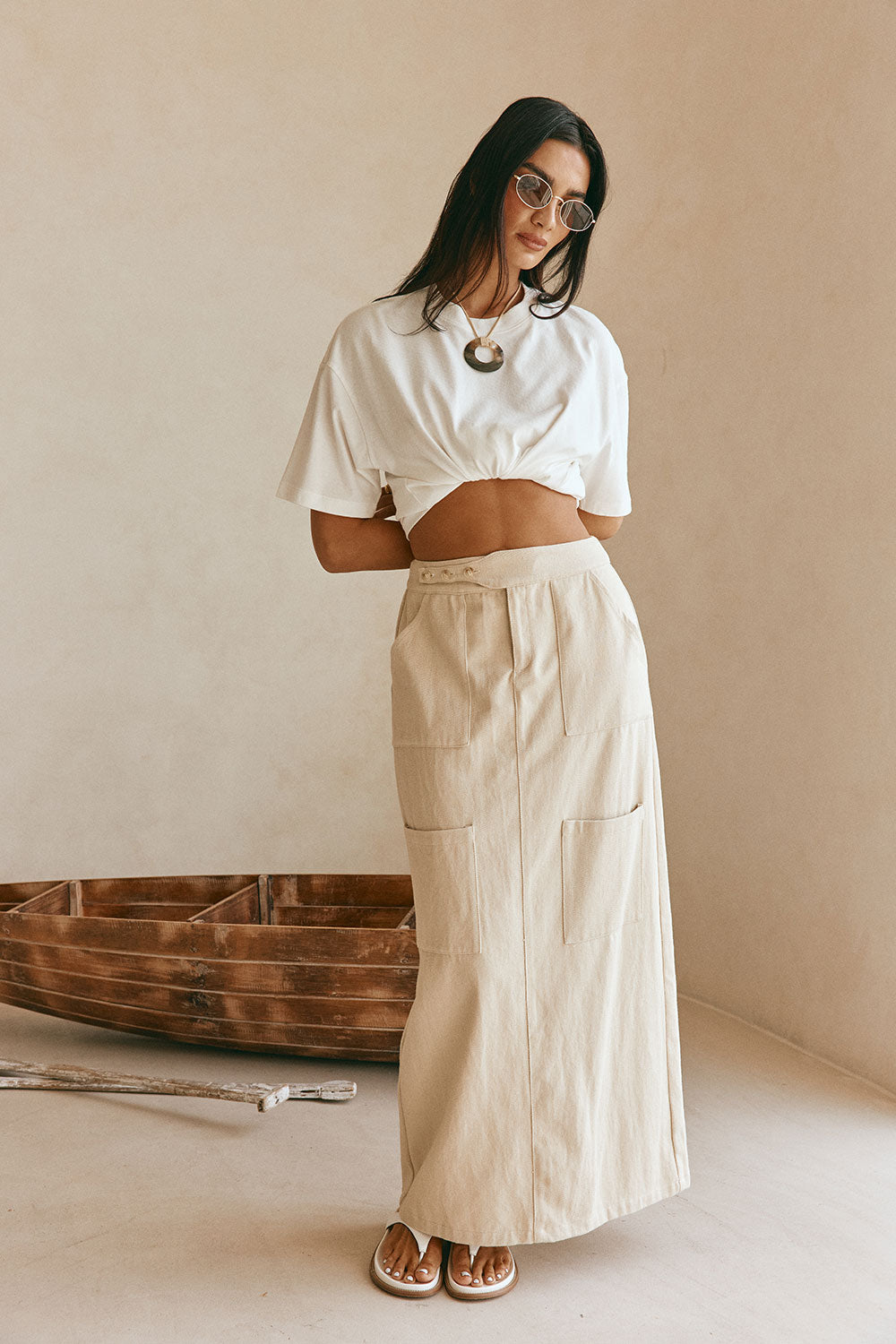 February Pocket Maxi Skirt - Beige – SABO