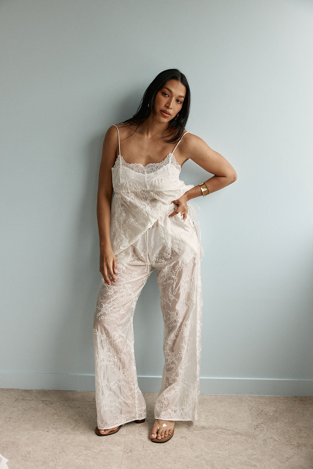 Off White Lace Drawstring Chantilly Pants – SABO
