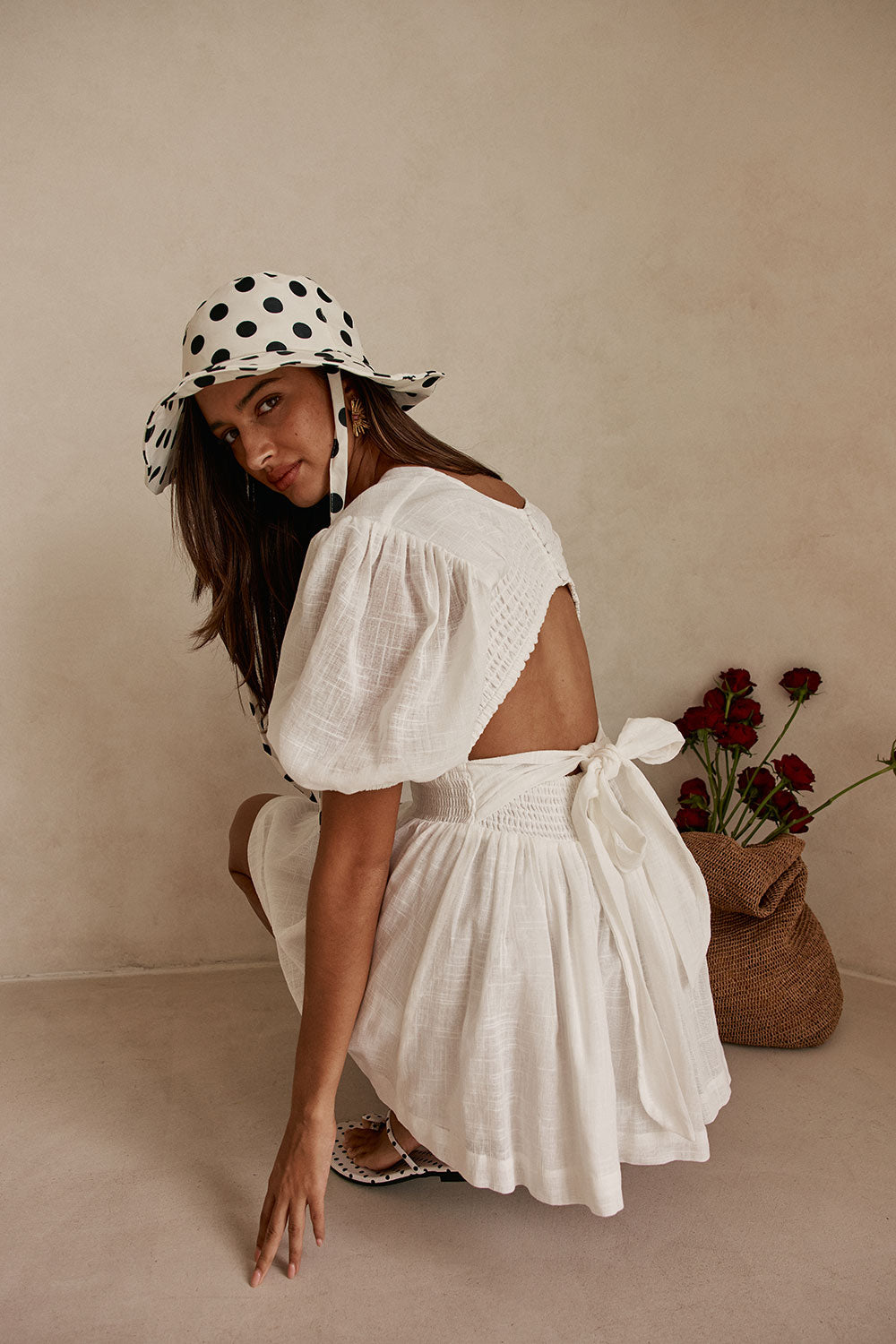 White Cheesecloth Puff Sleeve Mini Inka Dress – SABO