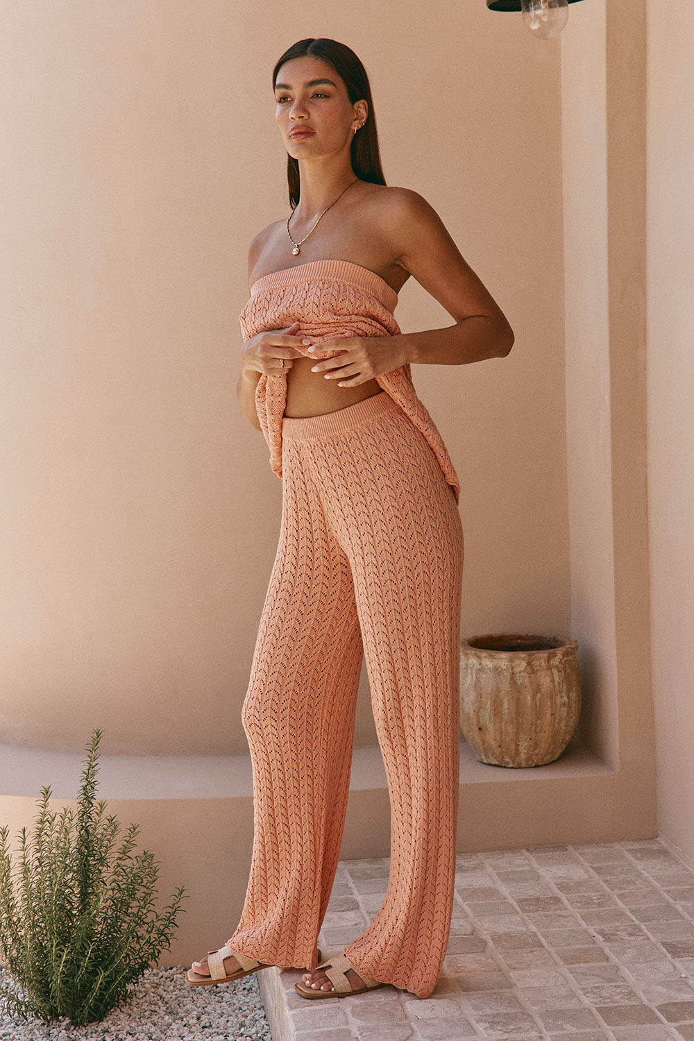 Coral Pointelle Knit High Waist Athena Pants – SABO