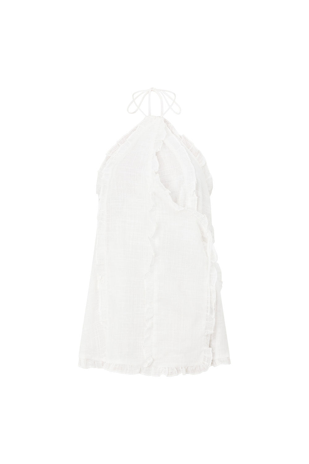 White Halter Frill Wrap Mini Kharli Dress – SABO