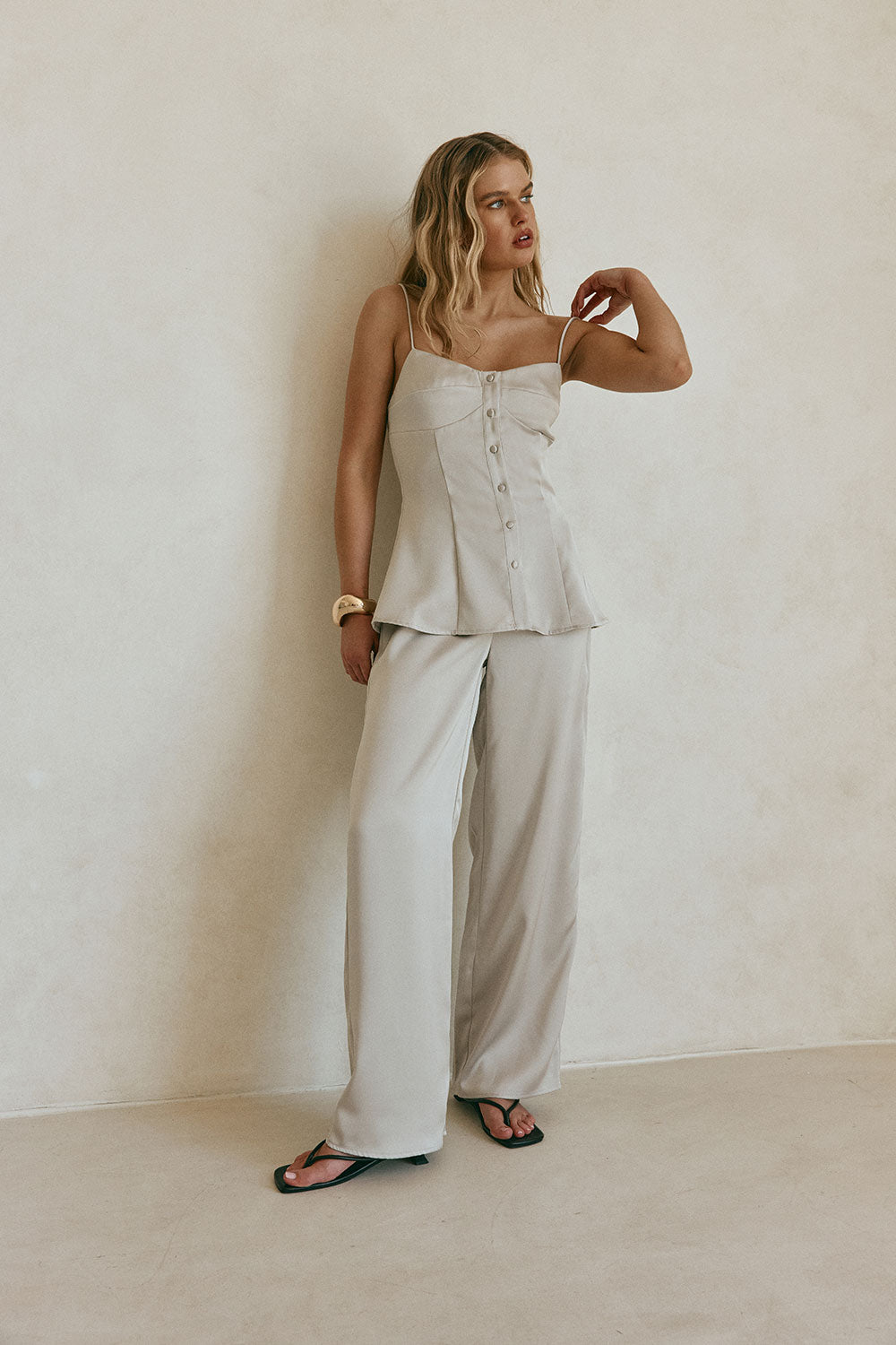 Grey Silky High Waist Relax Lyla Pants – SABO