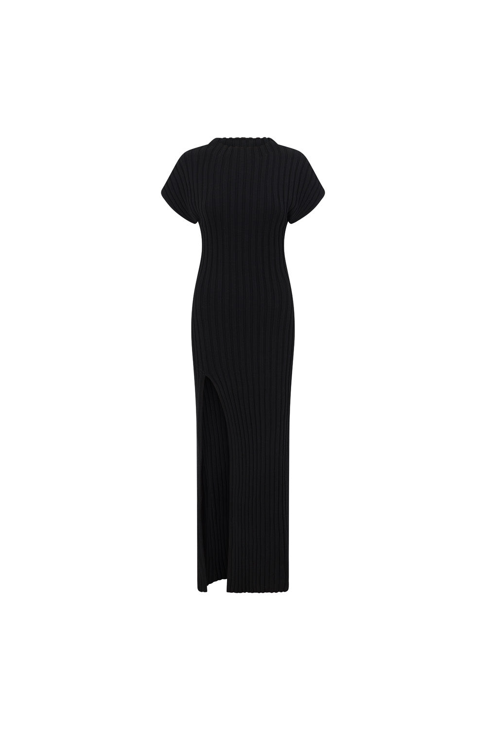 Black High Neck Short Sleeve Split Maxi Gemini Dress SABO Black High Neck Short Sleeve Split Maxi Gemini Dress SABO