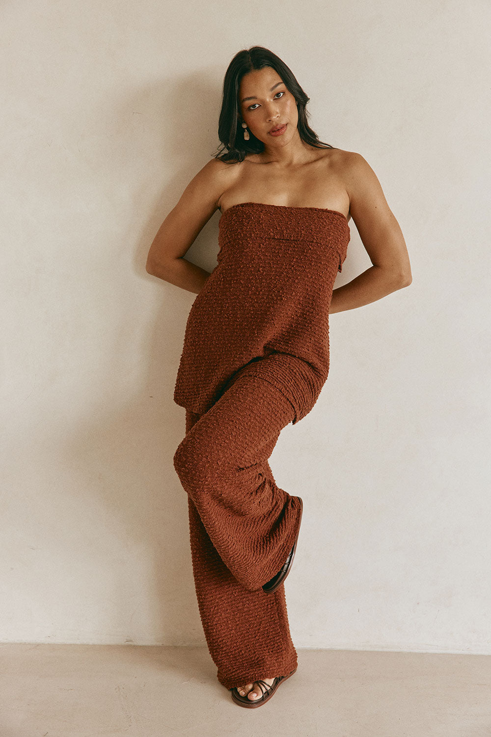 Chocolate Brown Knit High Waise Sahlia Pants – SABO