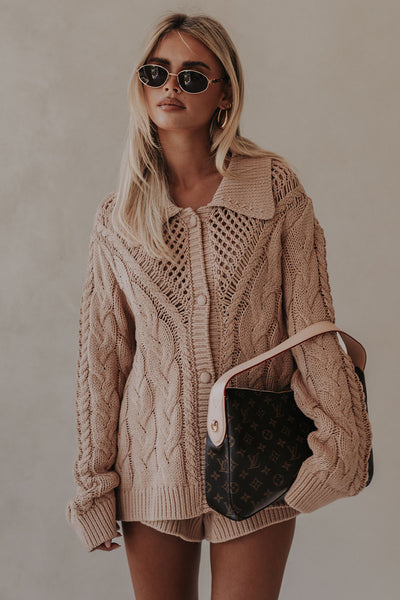 Tan Knit Long Sleeve Button Up Collar Addison Sweater – SABO