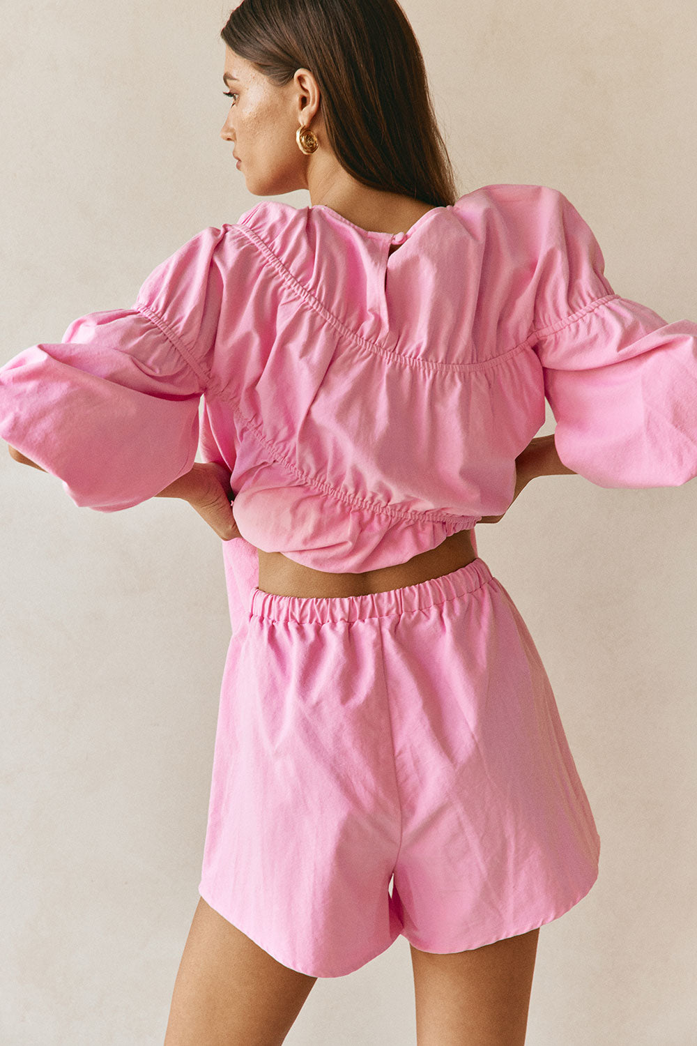 Pink Elastic Drawstring Akel Shorts – SABO