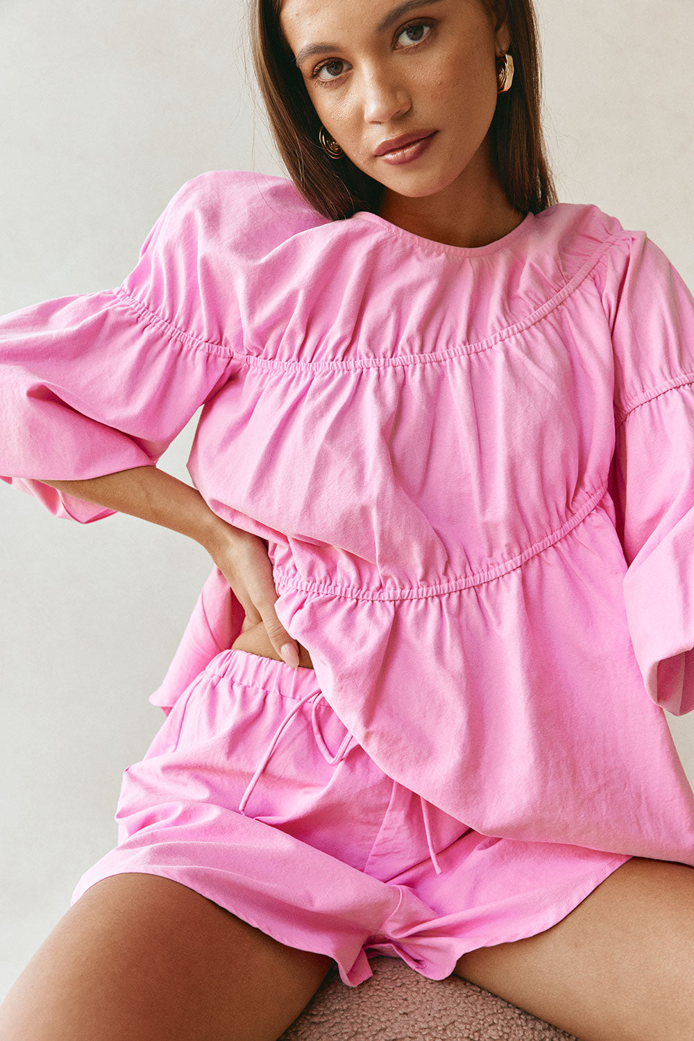 Pink Elastic Drawstring Akel Shorts – SABO