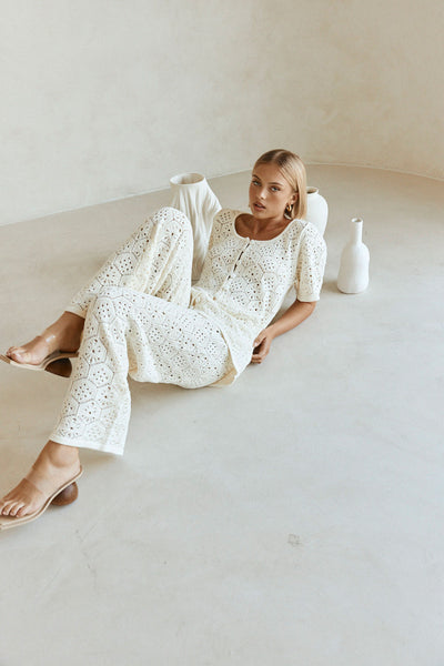 Cream Crochet Knit High Waist Umiko Pants – SABO