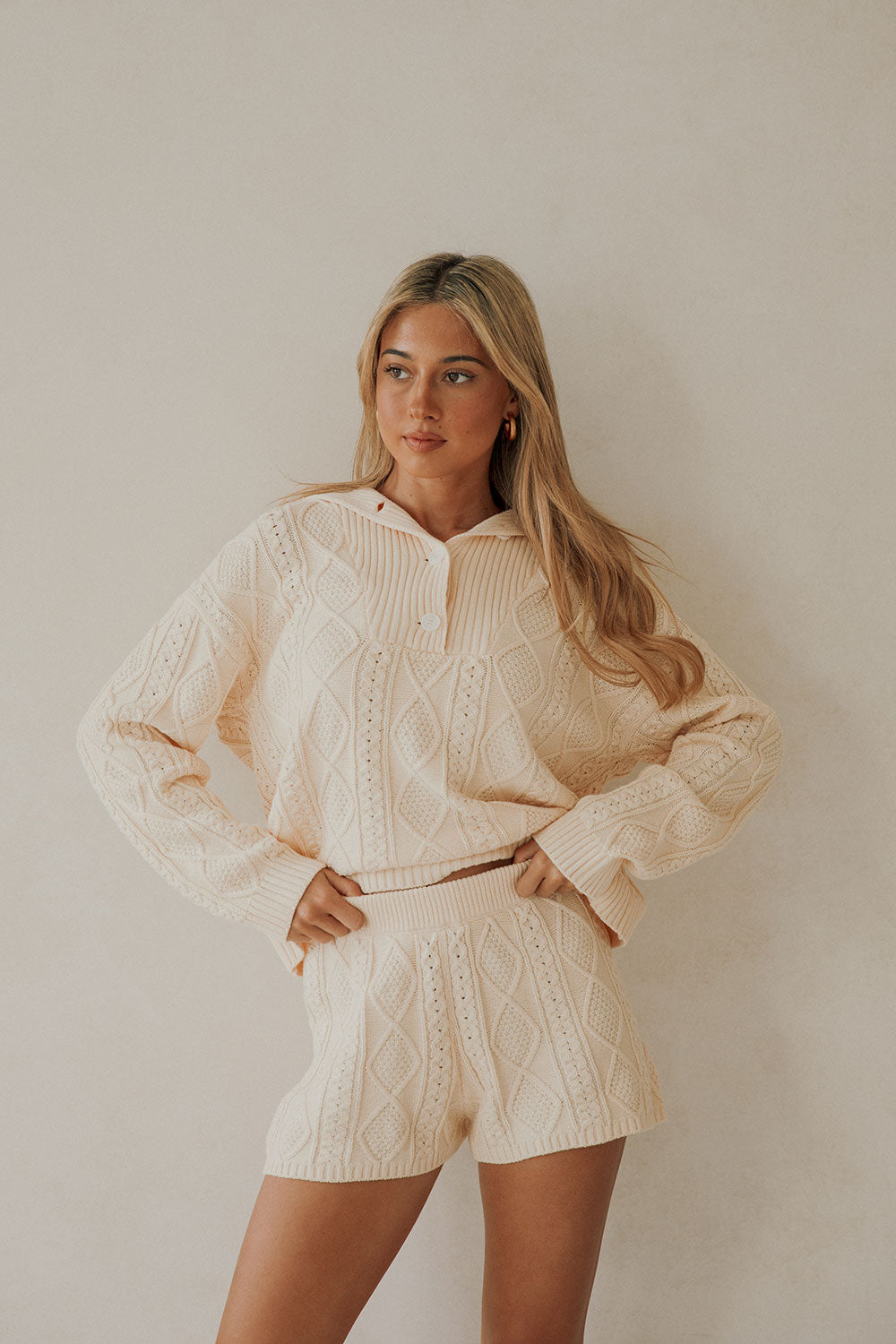 Cream Cable Knit High Waist Holli Shorts – SABO