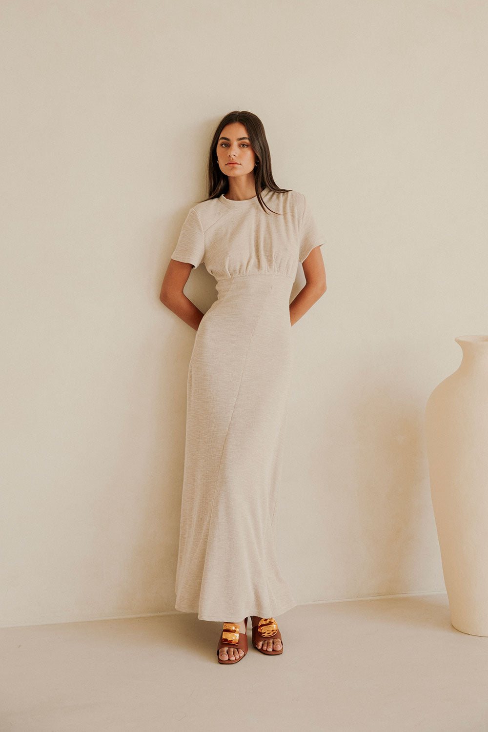 Gizelle Short Sleeve Maxi Dress - Beige – SABO