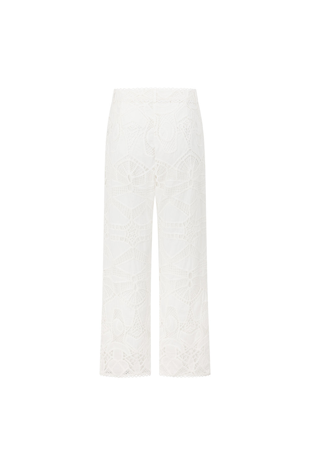 White Embroidered Cutwork Wide Leg Donna Pants – SABO