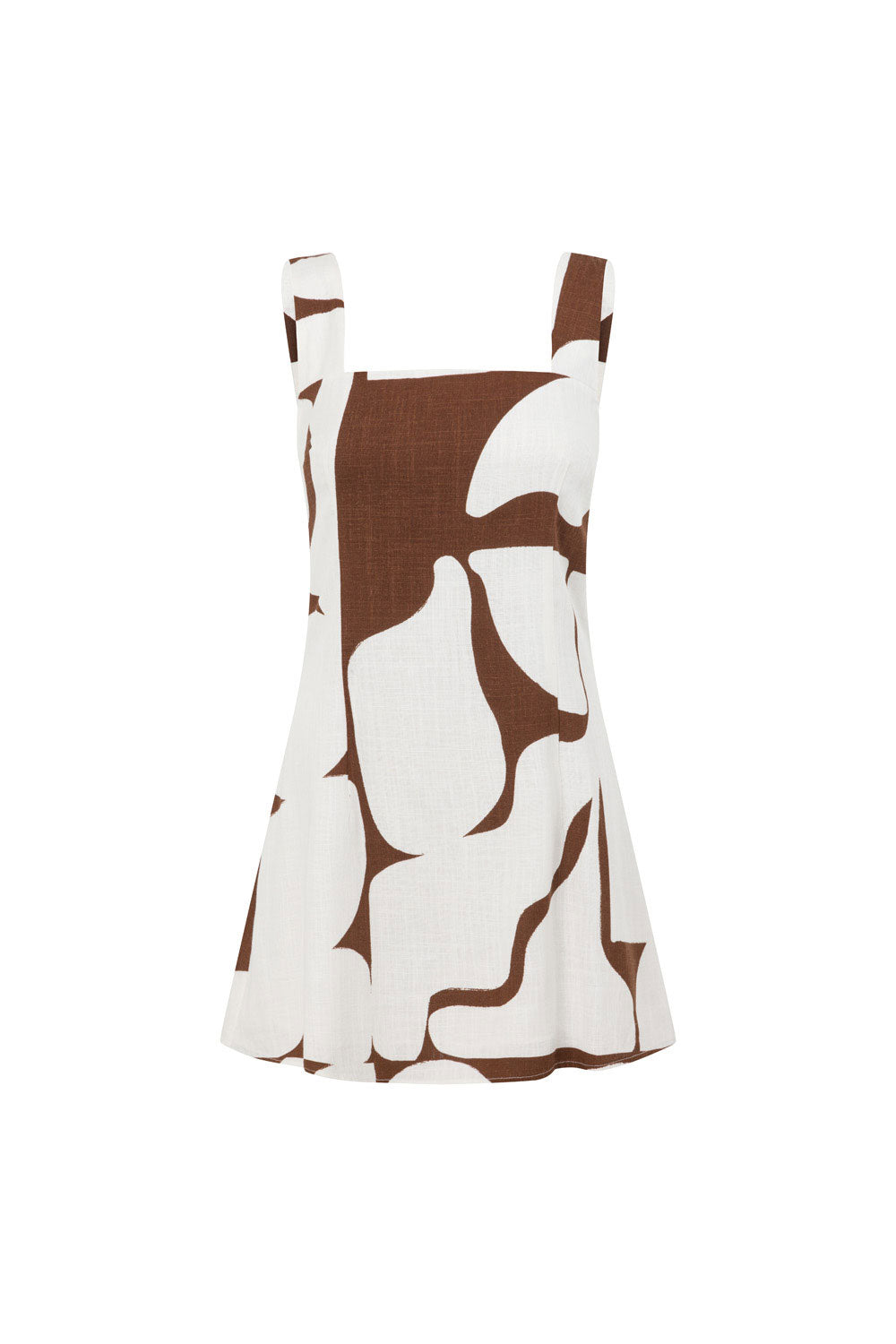 Ellis Thick Strap Cutout Tie Mini Dress - Brown, White Sunroom
